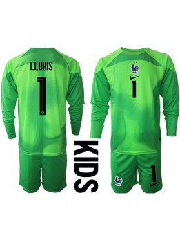 Otroški Nogometna dresi replika Francija Hugo Lloris #1 Vratar Gostujoči SP 2022 Dolgi rokav (+ hlače)